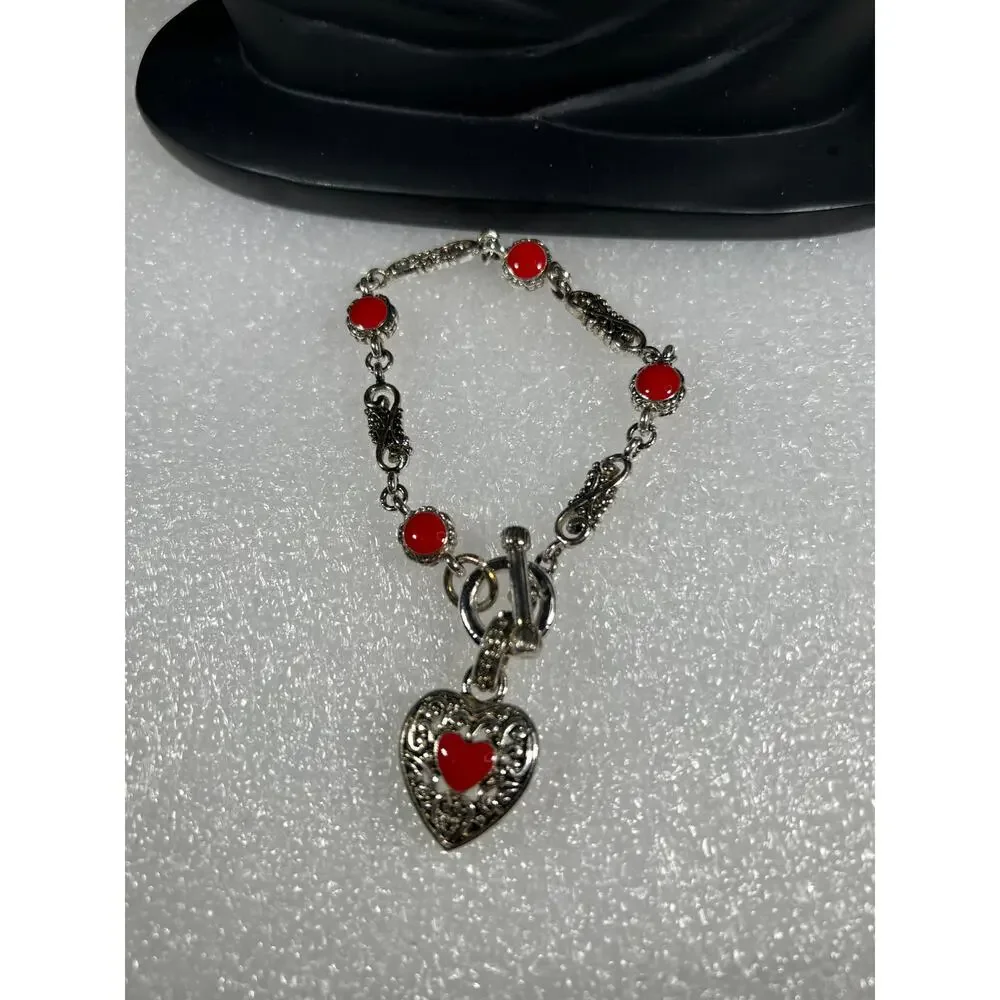 Retro Red Vintage Scroll Heart Toggle Bracelet NWOT Deadstock Costume Fashion